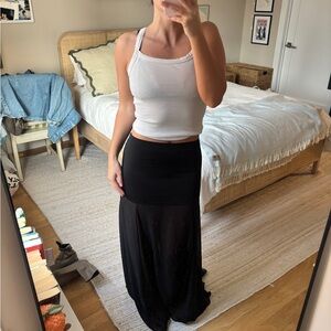 Camila Coelho Black Maxi Skirt with Sheer Lower Panel